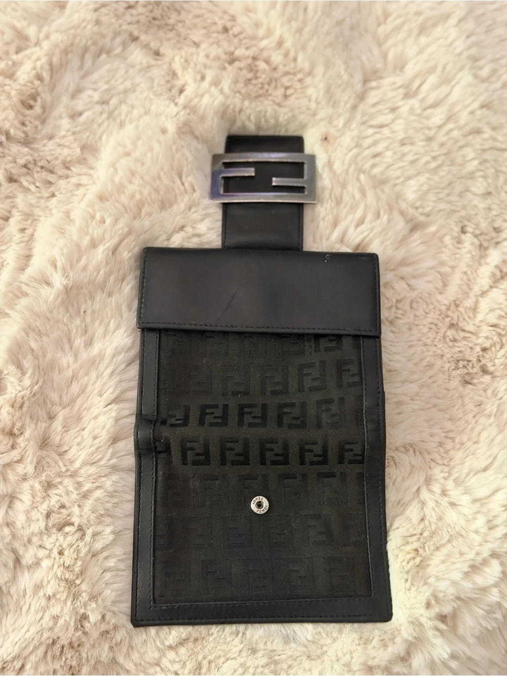 Fendi Zucca Monogram Black Bifold Logo Buckle Wallet